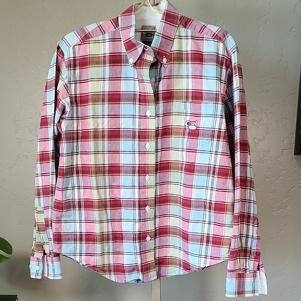 Cruel Girl Red and Blue Button Down Shirt 100% Cotton Small
